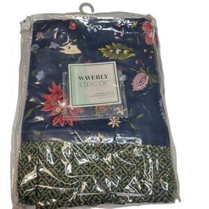 Waverly Decor Longford Navy Floral Box Pleat Valance~sz. 18x72 in.
